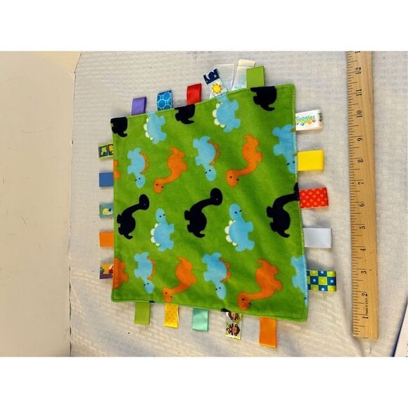Taggies baby infant blanket crib toy blue dinosaurs 12x12 - Picture 2 of 6